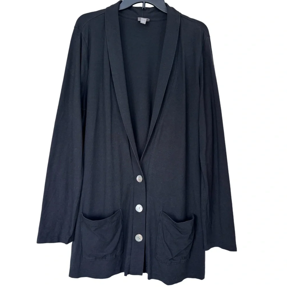 J Jill Cardigan Lightweight Neutral Pop Over Jumper Duster Black Size Large